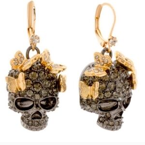 🖤🔹️Betsey Johnson🔹️  Gold Butterfly  Gun Metal Tone SKULL Crystal  Earrings